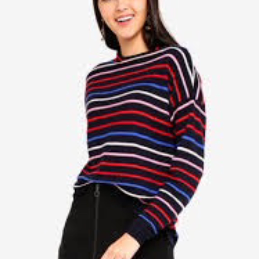 Warehouse funnel neck sweater in rainbow stripe